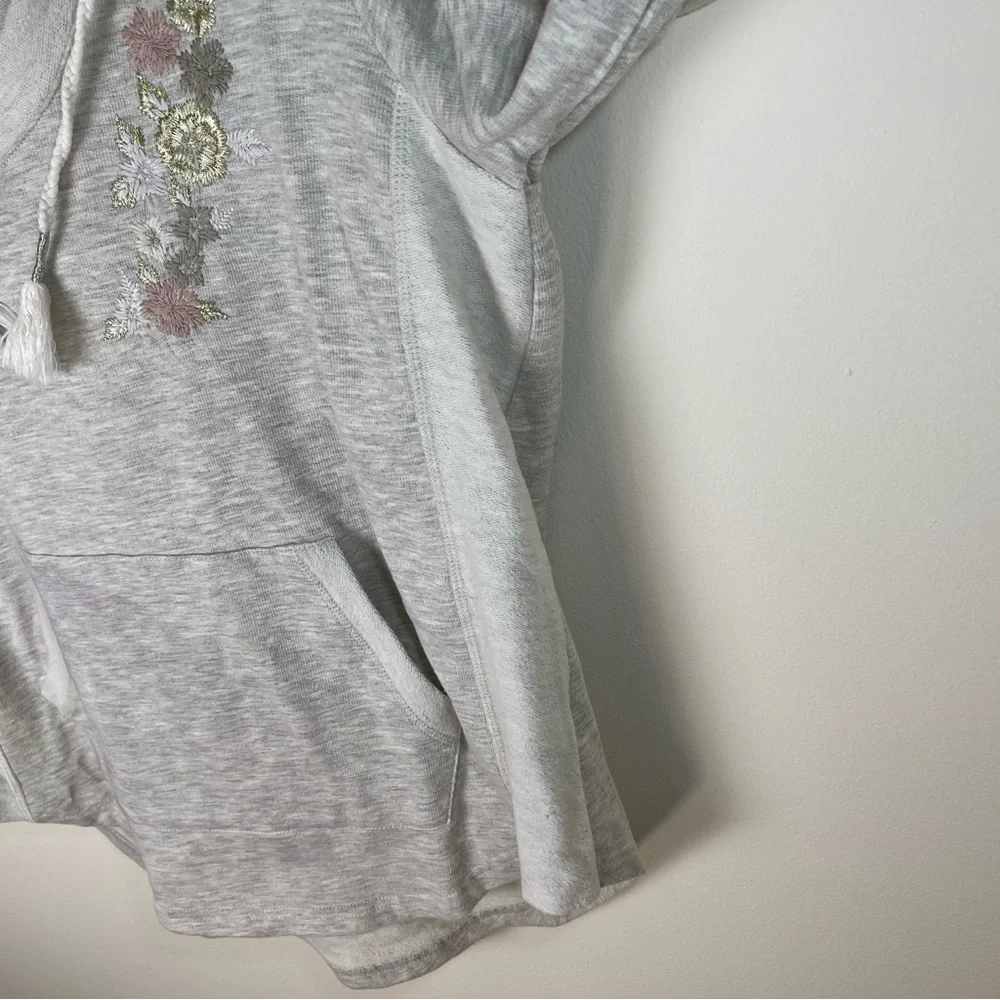 Dressbarn Sunday | Oatmeal V-Neck Hooded Sweatshirt With Floral Embroidery | XL - Picture 7 of 12